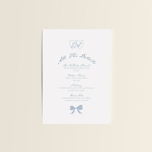 Something Blue Details & Order of the Day Card