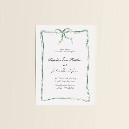 Green Bow Wedding Invitation