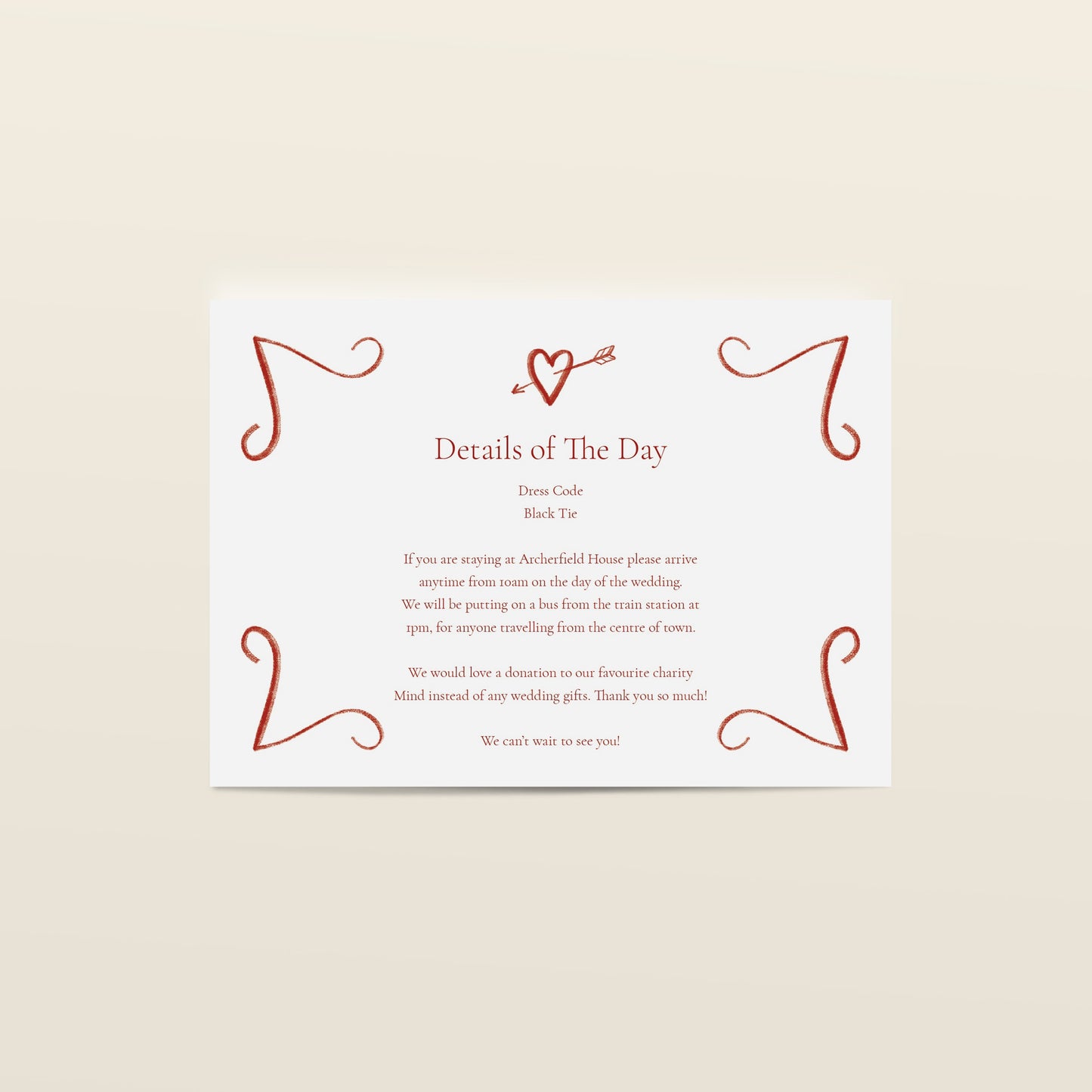 Red Heart & Arrow Details & Order of the Day Card