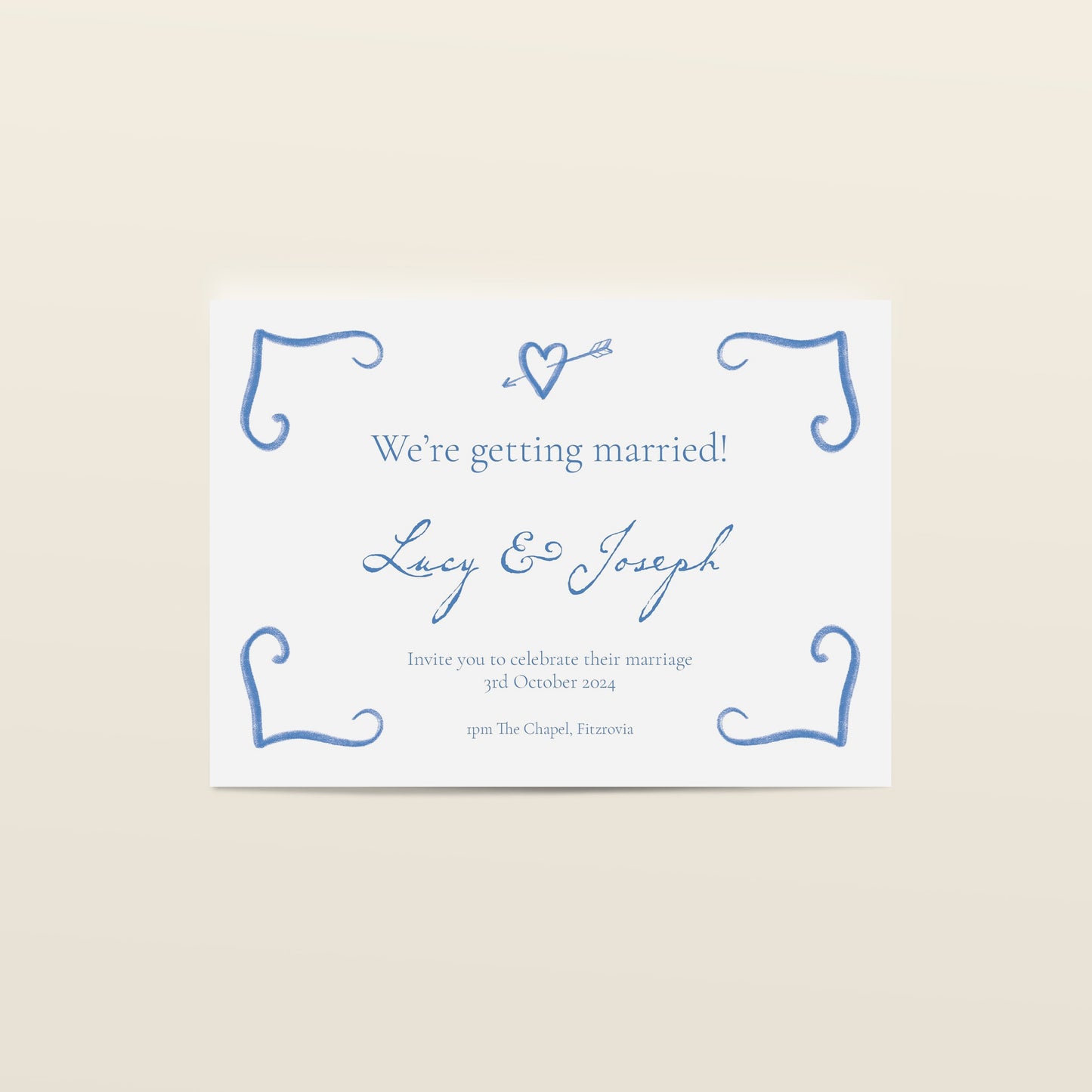 Blue Heart & Arrow Wedding Invitation