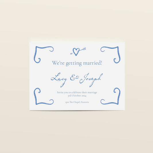 Blue Heart & Arrow Wedding Invitation