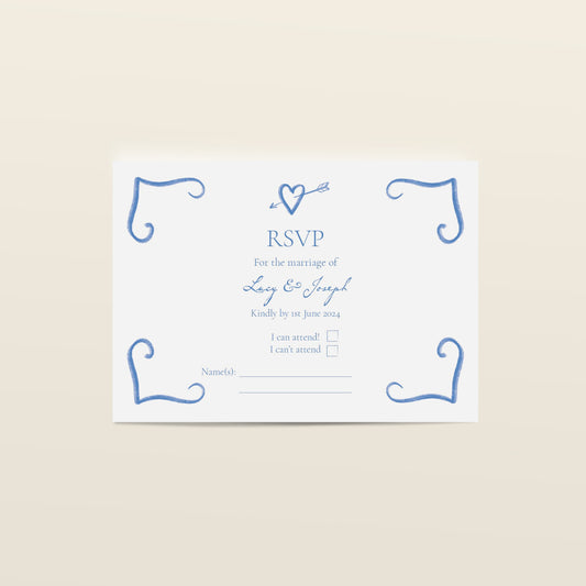 Blue Heart & Arrow RSVP Card