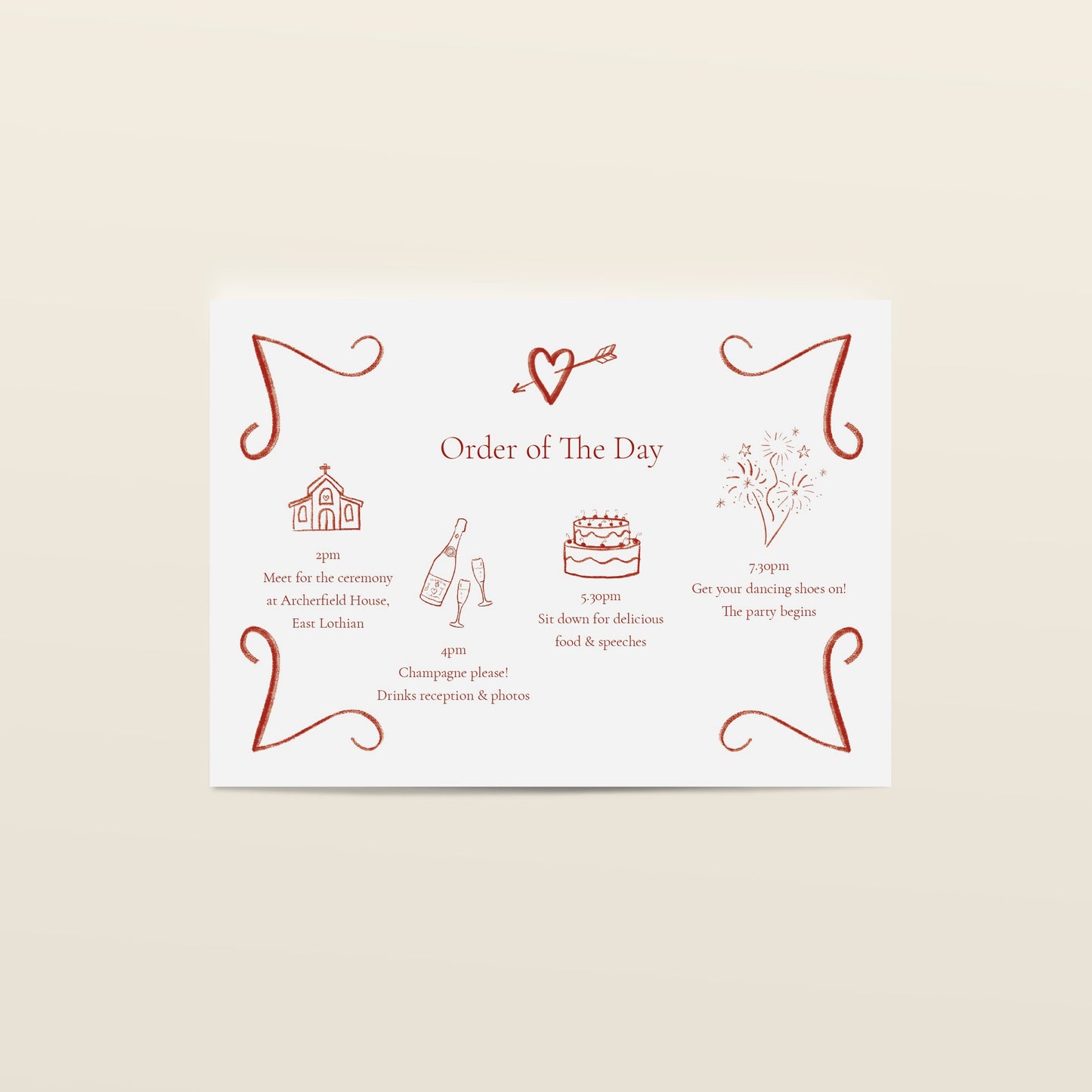 Red Heart & Arrow Details & Order of the Day Card