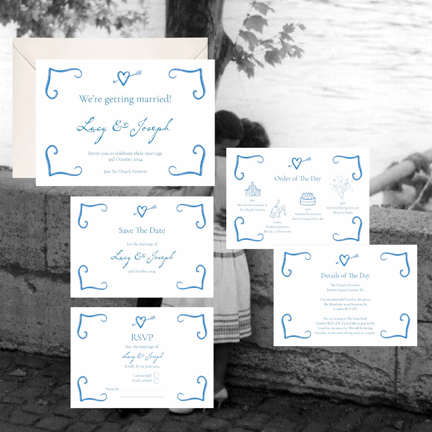 Blue Heart & Arrow RSVP Card