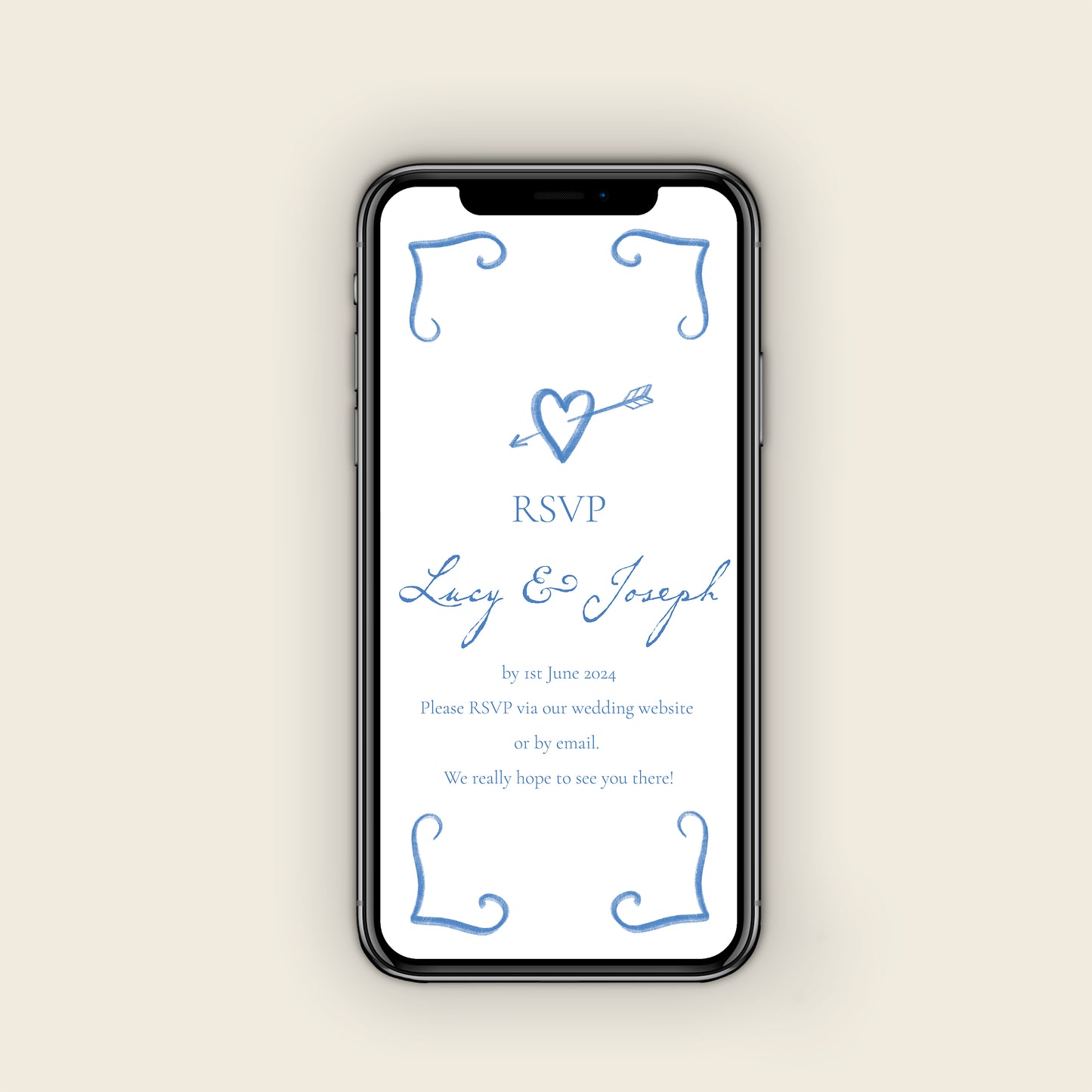 Blue Heart & Arrow Digital Wedding Invitation Set