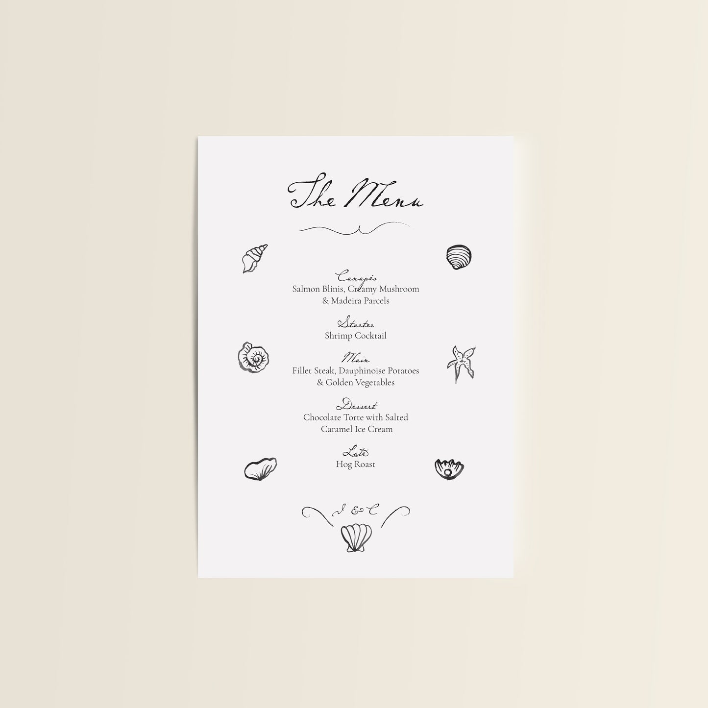 Sea Shells Wedding Menu