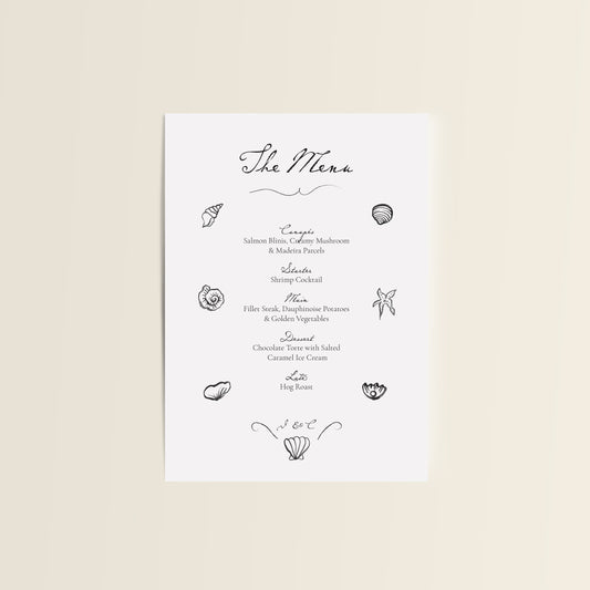 Sea Shells Wedding Menu