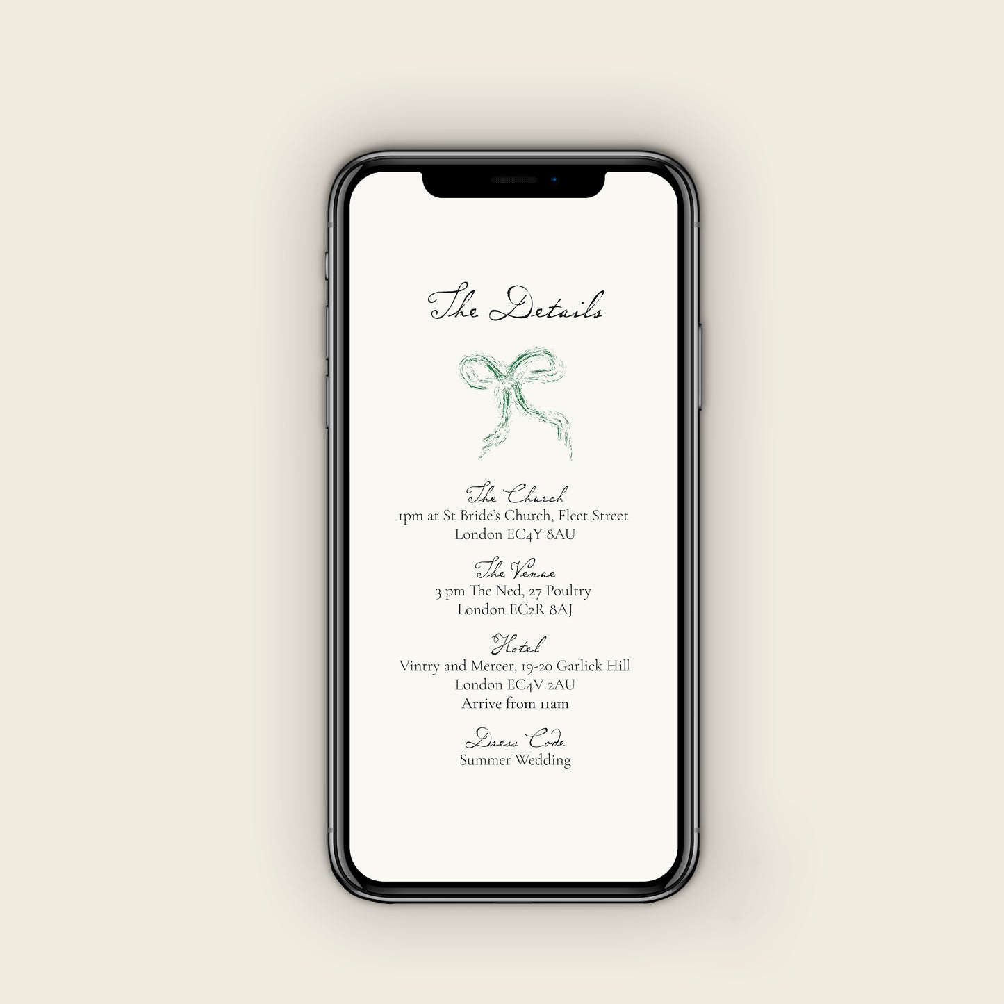 Green Bow Digital Wedding Invitation Set